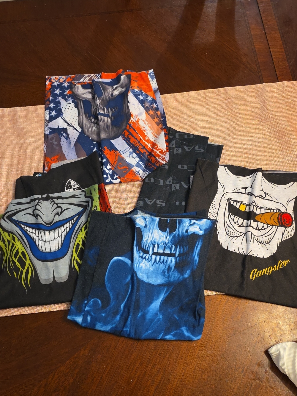 Printed Fabric Face Gaiter Masks Set Black Blue